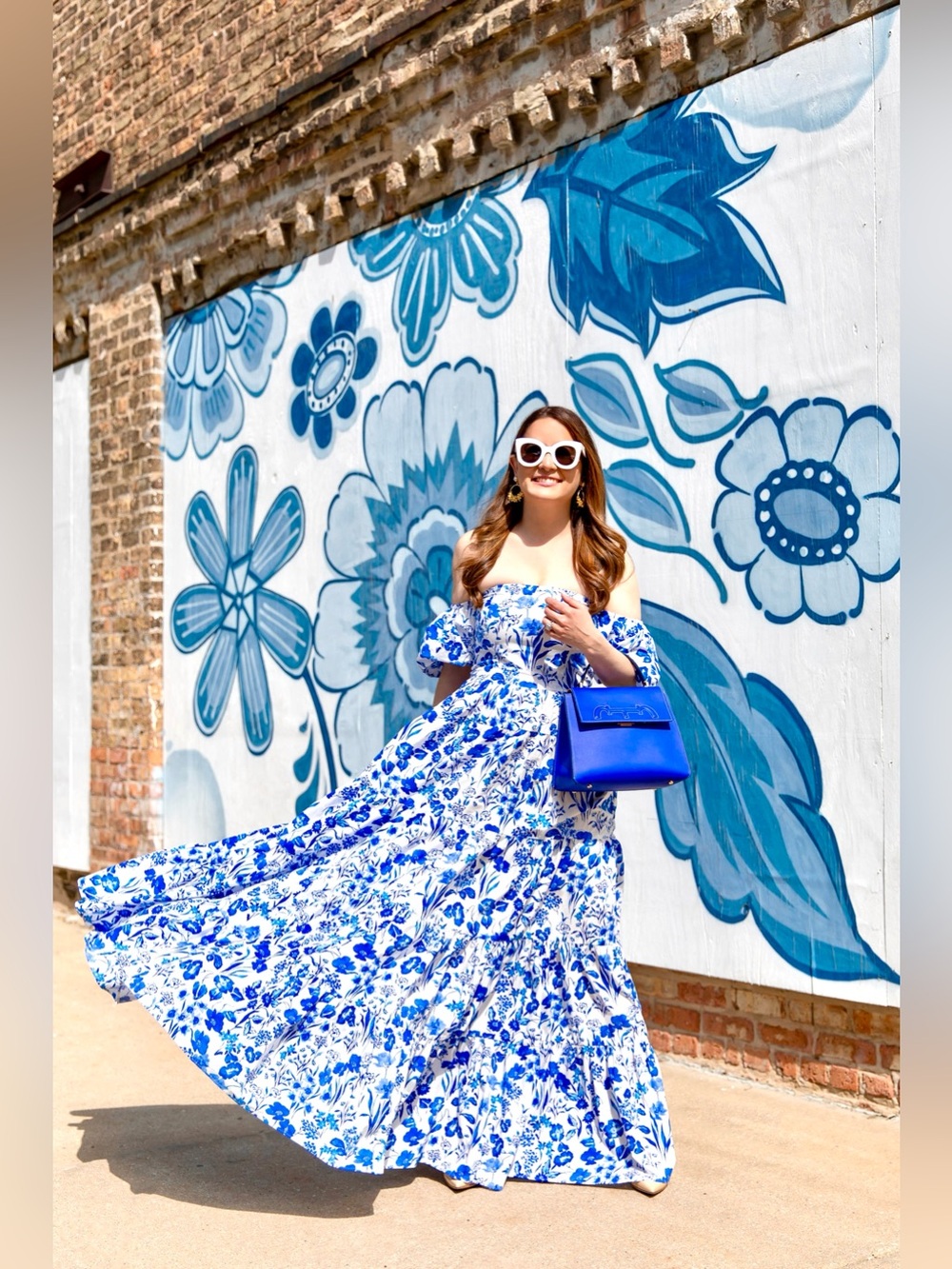 BORGO DE NOR Julie Cotton Floral Off The Shoulder Puff Sleeve Maxi Dress